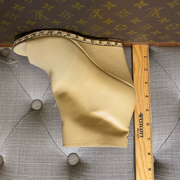 Chanel Lambskin Leather Chain Open Toe Wedge Booties, Beige, Size 38 - Picture 6 of 9